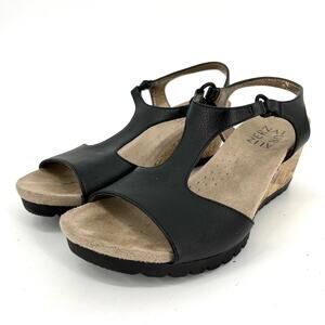 Naturalizer Norwood Black‎ Leather Wedge Heel Open Toe Slingback Sandal (6)